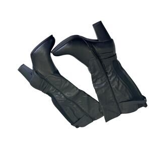 Istanbul Women Black Knee High Boots 9.5W Wide Calf Faux Leather Zip Block Heel